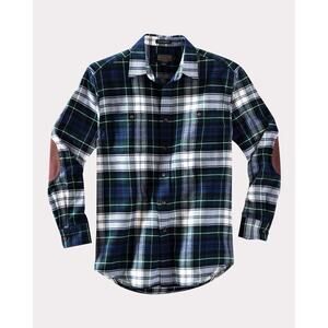 Pendleton Hawthorne Mens Green Blue Plaid Flannel Shirt Elbow Patches S
